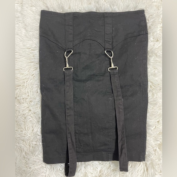 LIP SERVICE Vintage Zip Up Suspender Mini Pencil Skirt Studded Black Size Small - Picture 7 of 10